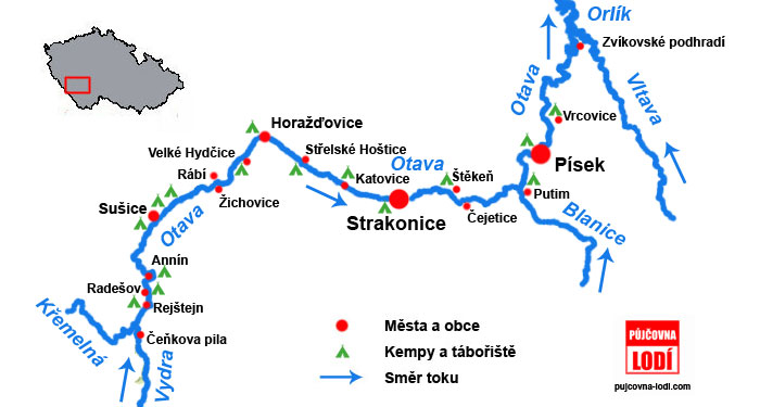 mapa řeky Otavy